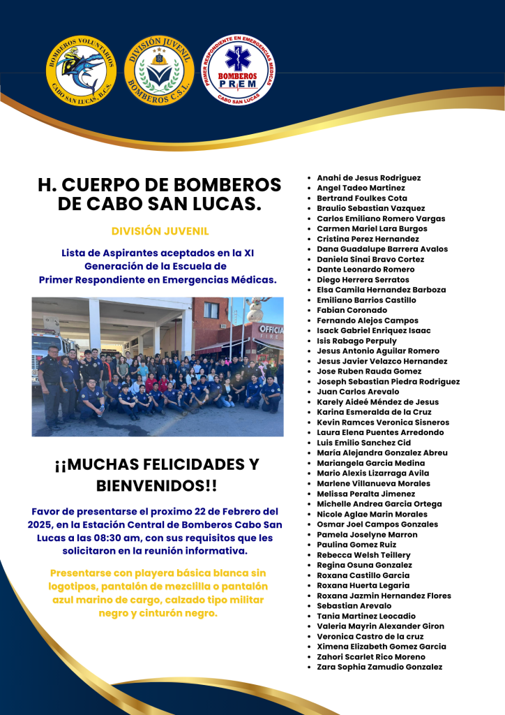 Admitidos a la próxima generación de PREM Bomberos Cabo San Lucas.